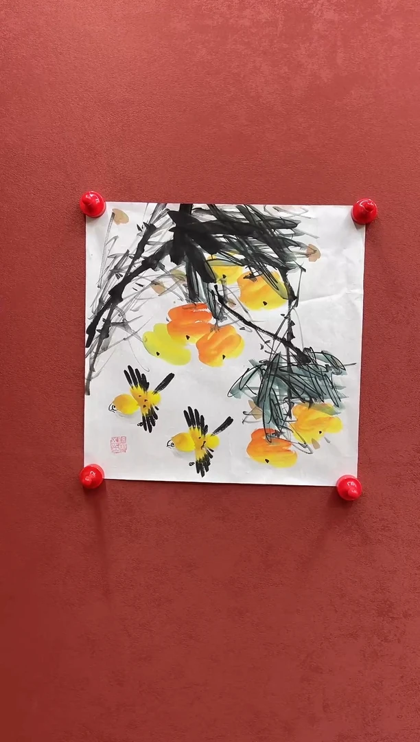 国画纯手绘一尺斗方花鸟