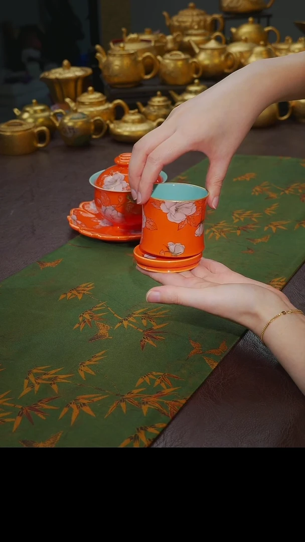 茶杯紫砂【宜景窑爱马仕橙系列】转转杯