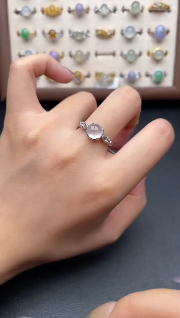 翡翠戒指银S925镶嵌一物一证一礼盒