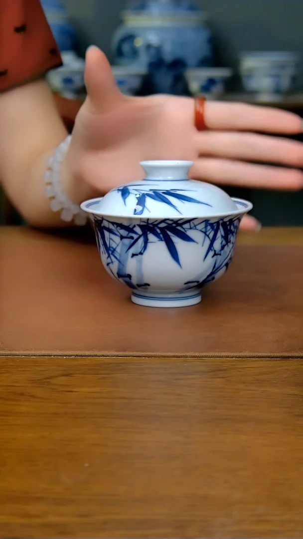 陶瓷写意竹子两才盖碗