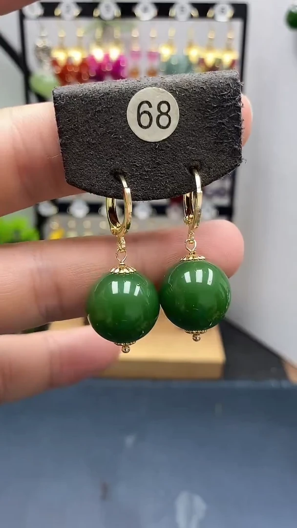 银S925镀金镶嵌和田玉耳饰尺寸16mm耳扣22