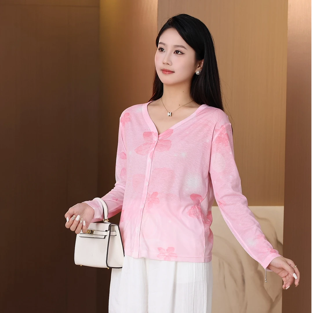 夏季热卖新款2025设计感气质女花色长袖轻薄印花开衫