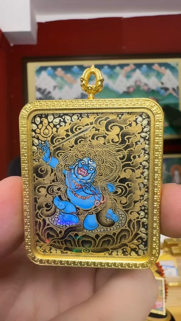 吊坠黑金不动明王-热贡纯手绘