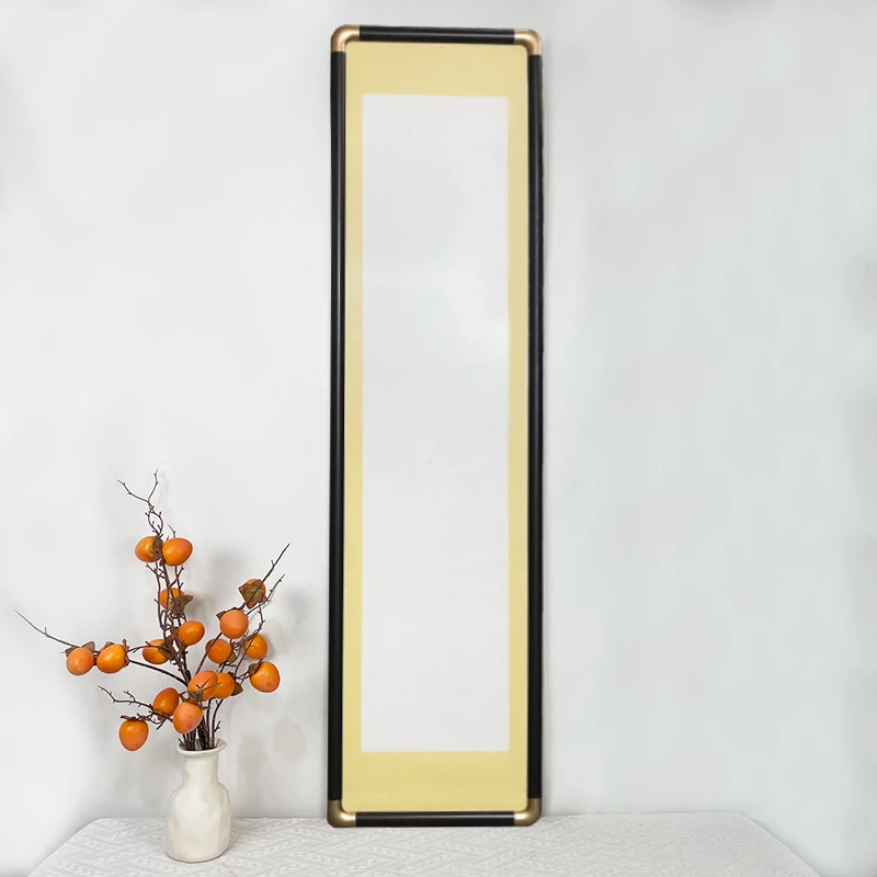 一份两个 34*138厘米内径仿铜角 宣纸卡纸画框 国画书法胡桃花梨