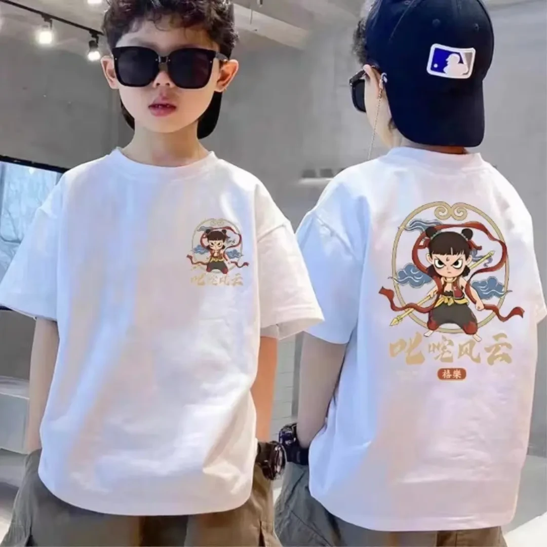 哪吒2025新款棉短袖T恤夏装上衣休闲男女宽松儿童国风动漫