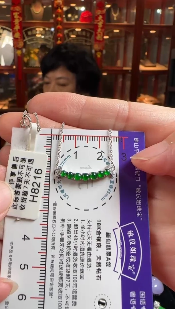 颈饰18K金镶嵌翡翠H8216冰绿蛋面套链