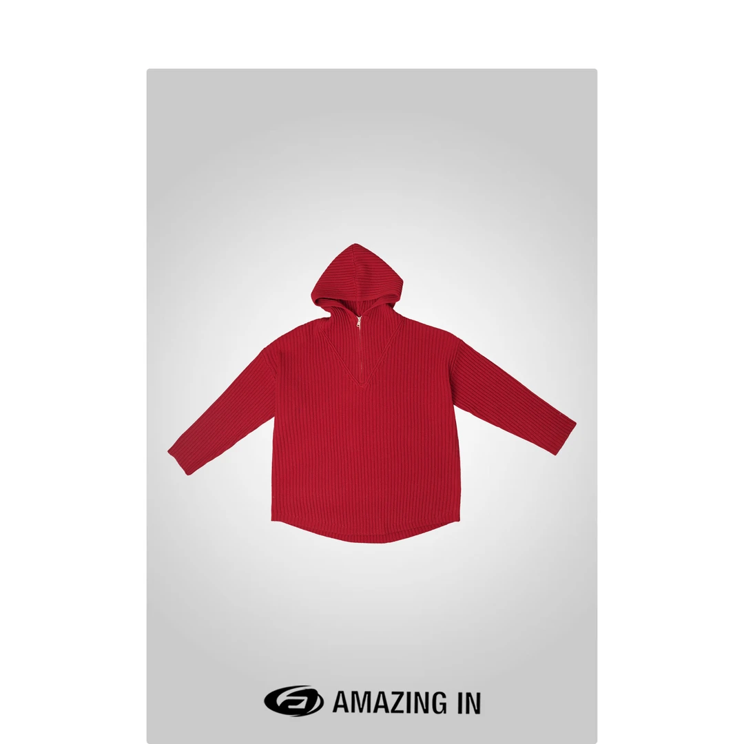 AMAZING IN | 1oo%绵羊毛 | 半拉链连帽针织上衣A241212-GGZ-2463