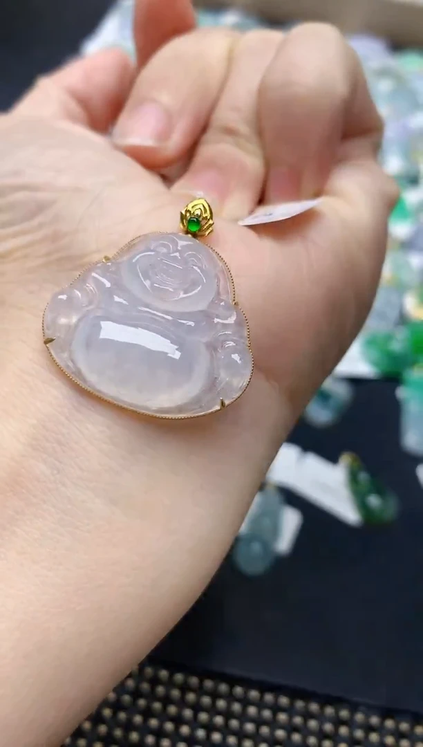 颈饰18K金镶嵌翡翠天然缅甸A货翡翠