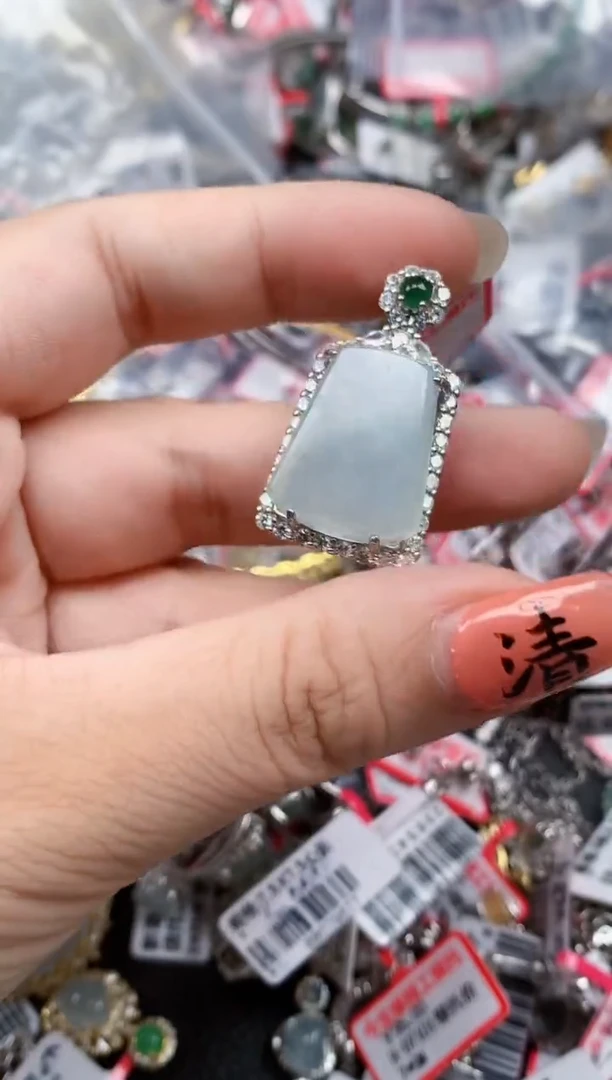 银S925镶嵌戒指翡翠天然A货缅甸翡翠