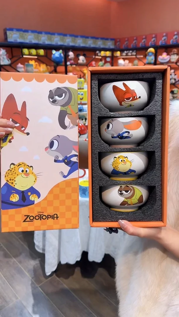 瓷片@@疯狂动物城4.5寸四碗礼盒装