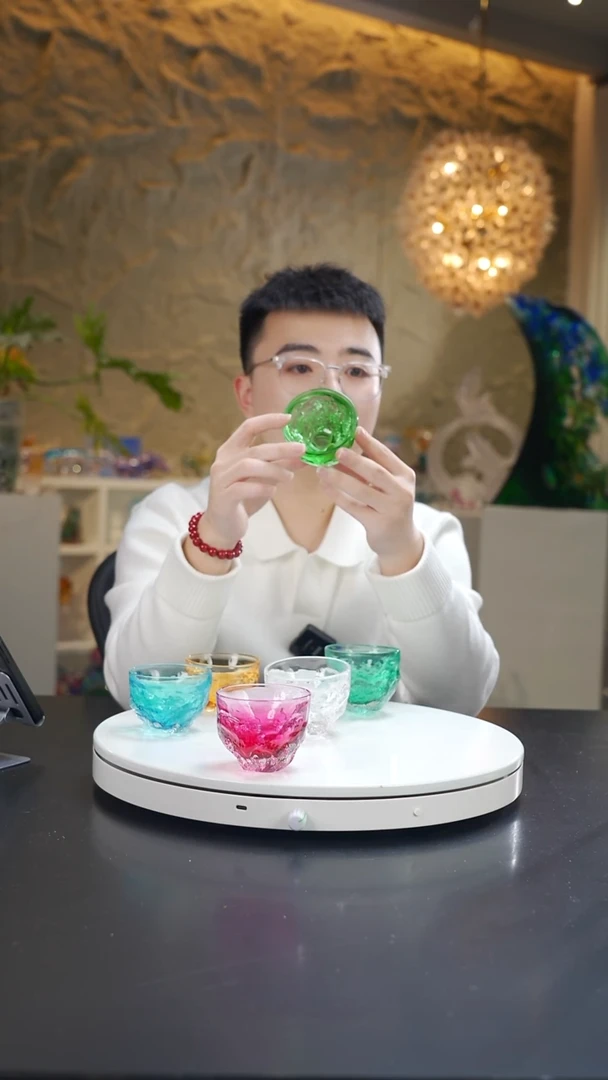 手工艺品琉璃荷**色祖母绿冰川纹设计款茶杯