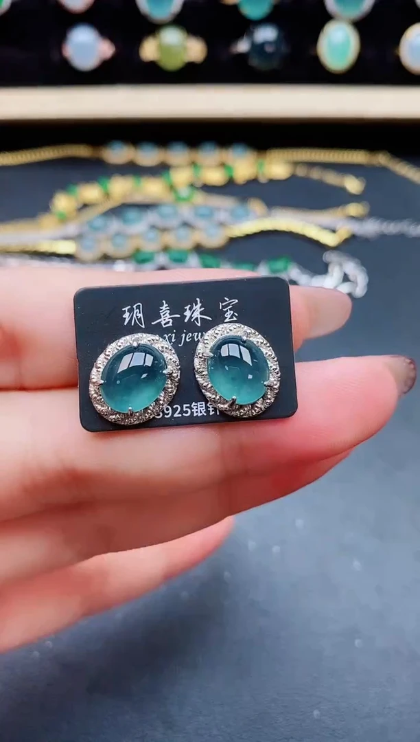 翡翠银S925镶嵌耳饰5805