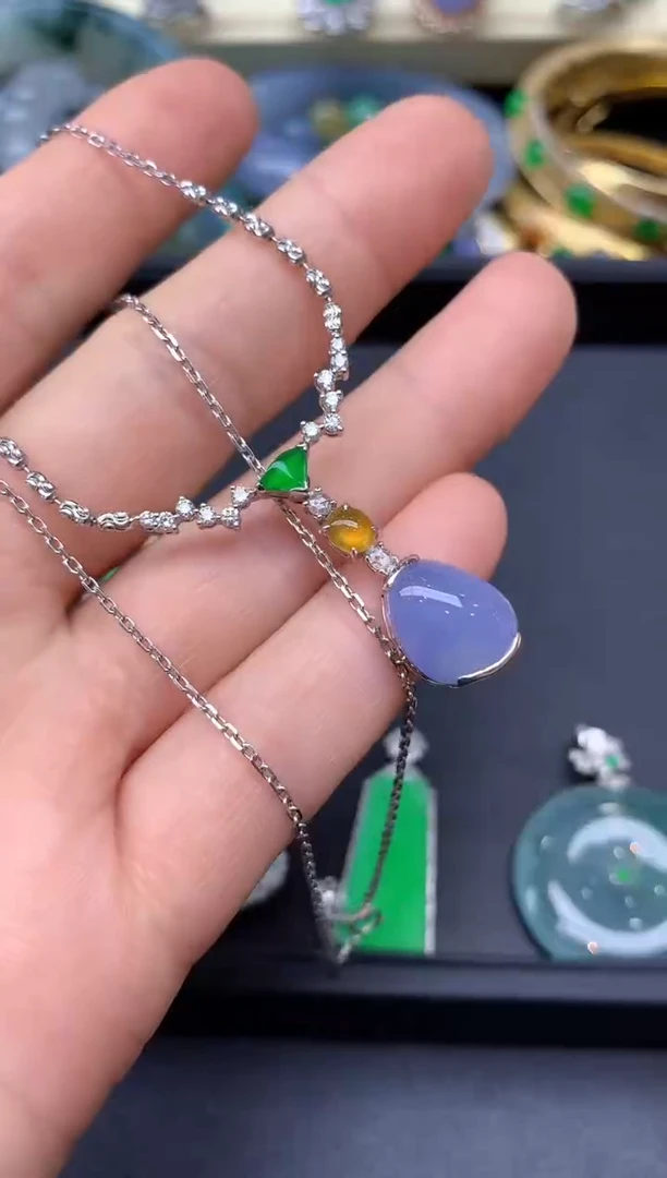 颈饰18K金镶嵌翡翠386-雪姐翡翠天天见