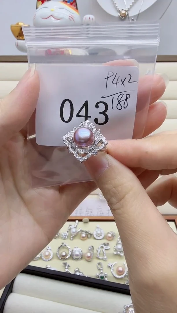银S925镶嵌戒指淡水珍珠༄****࿐043