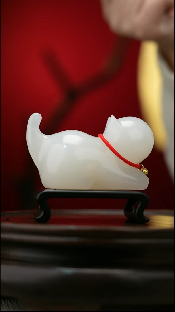 玉【好运猫】天然玉石摆件