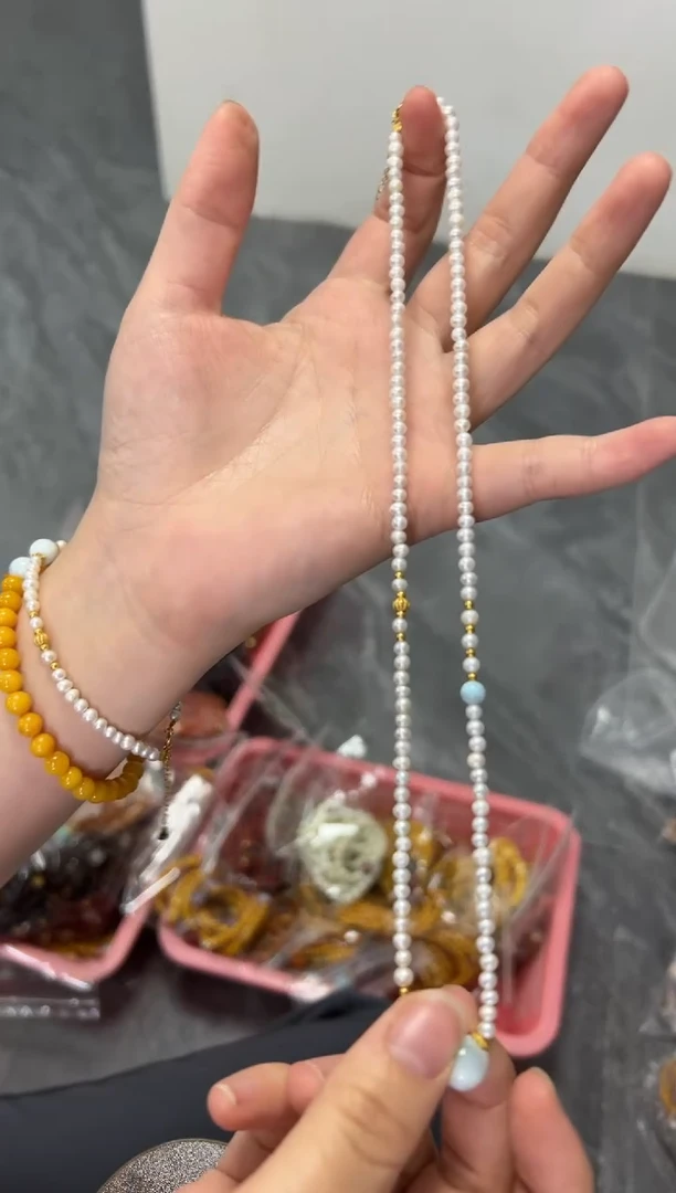 淡水珍珠手链银S925镶嵌淡水珍珠小米珠海纹项链[0740]