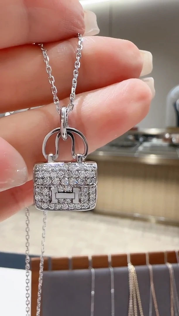 铂Pt950镶嵌项链钻石铂金满钻包包+卡链