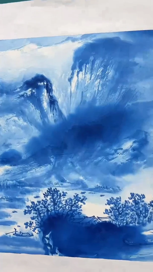 国画宋轲-1平尺-国画作品-青花写意山水-12