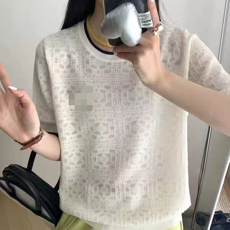 【白月光】韩系甜美圆领针织短袖T恤女设计感温柔风减龄上衣