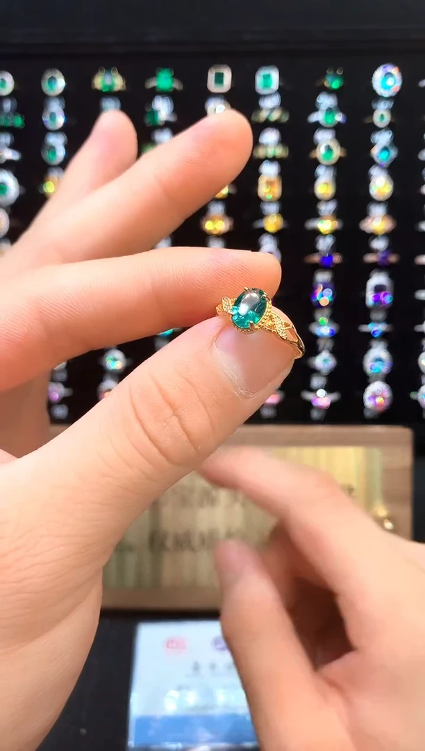 帕拉依巴碧玺戒指银S925镶嵌......