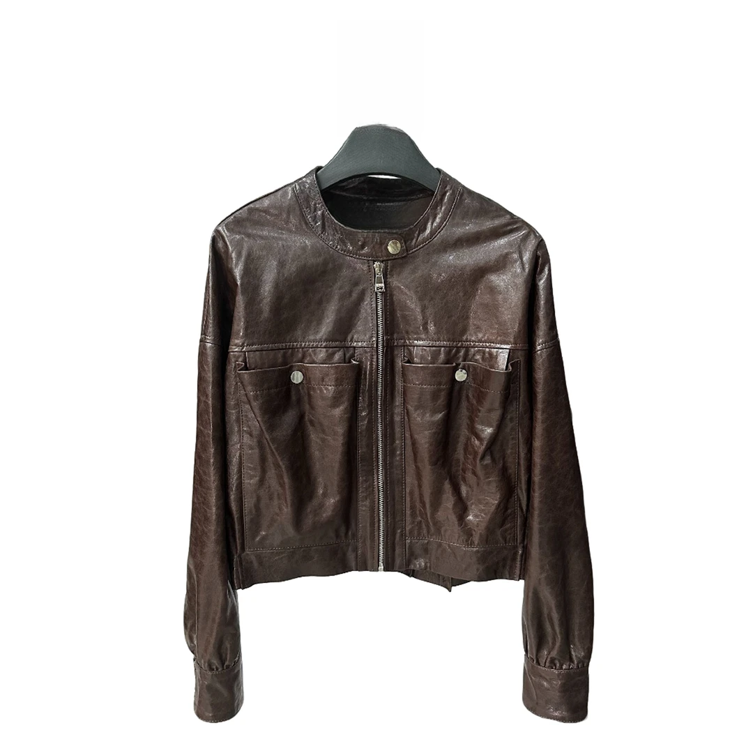 2025秋季新款羊皮冷萃短款女皮衣外套