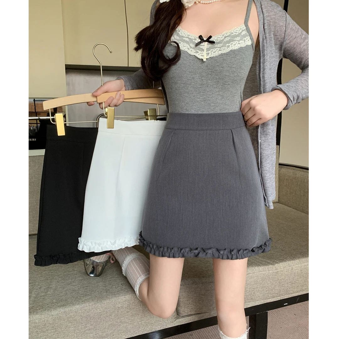 【肉子】大码女装2025春季新款时尚显瘦纯色花边半身裙