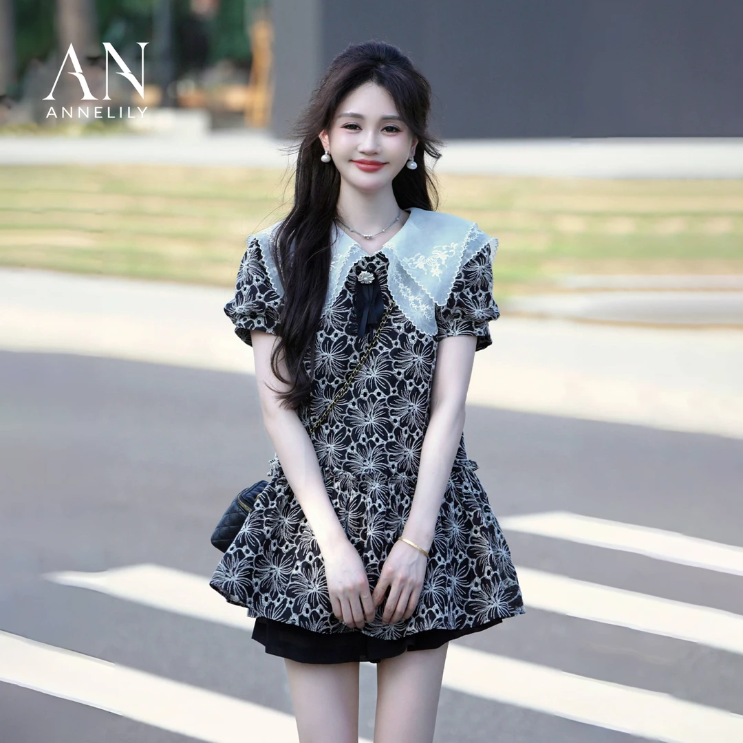 ANNELILY安琪琪【冷薇】夏季显瘦百搭时尚轻奢短裤套装AT2507007