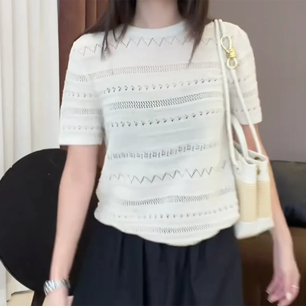 【莫桑花镜】“亚麻+T丝”高品质舒适透气设计感肌理感短袖T恤C5714