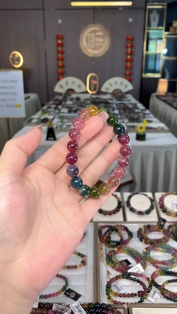 未镶嵌透体老矿碧玺彩虹单圈手串10mm+碧玺多样性发货一条hon