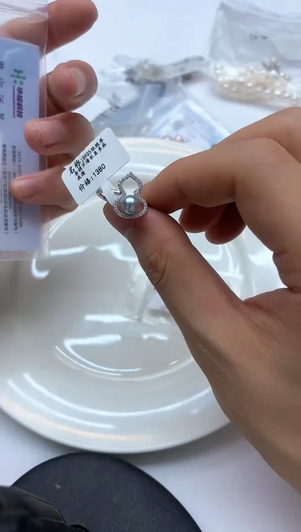 银S925镶嵌戒指海水珍珠海水6-7mm真多麻葫芦戒指@@JZ20130368