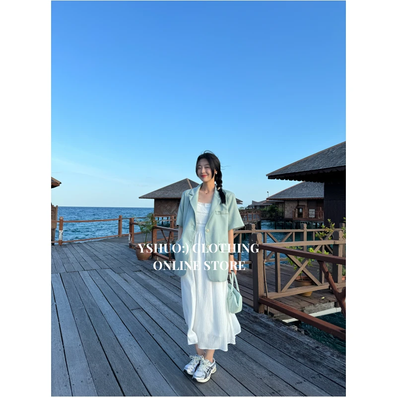 YSHUO【清新西服】春季新款宽松百搭休闲短袖西服 3669