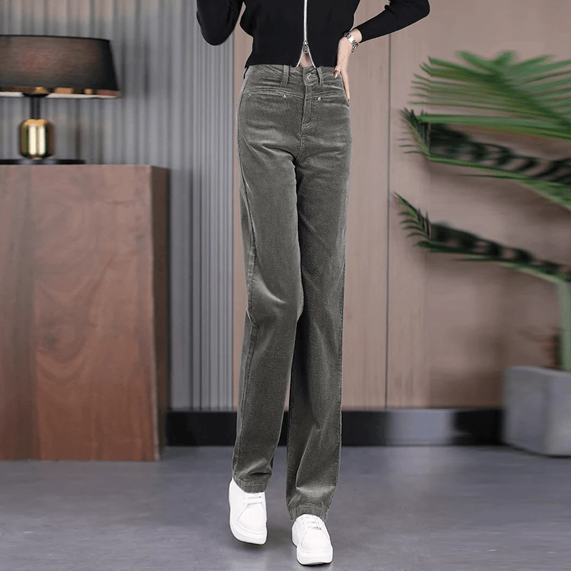 灯芯绒窄版阔腿裤女2025秋季新款高腰宽松显瘦休闲长裤垂感直筒裤
