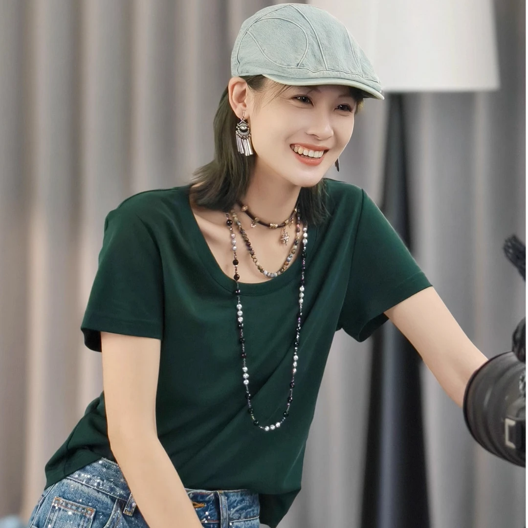 A美洋MEIYANG丝麻T恤夏季欧若风天丝苎麻简约圆领正肩短袖上衣U