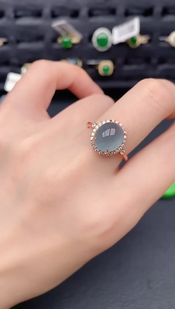 银S925镶嵌戒指翡翠天然a货翡翠334