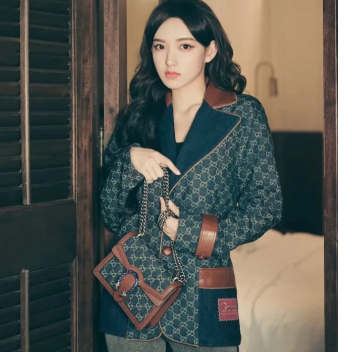 全新未使用 GUCCI/古驰 满印徽标图案翻领牛仔外套西服西装