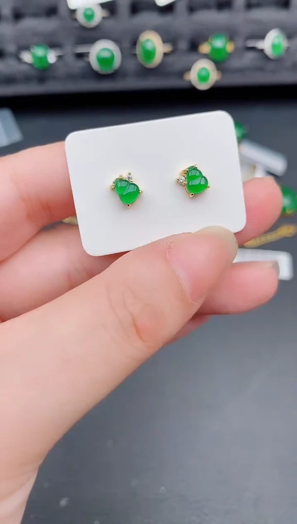 银S925镶嵌翡翠耳饰天然a货翡翠386