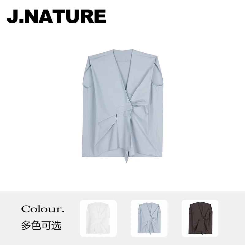 JUST NATURE ｜「江南订单」宽松通勤不规则纯色个性无袖V领衬衫女