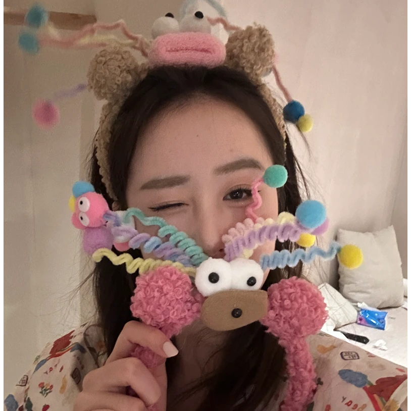 露思同款彩色毛绒扭扭棒发箍甜美可爱搞怪洗脸不压发头箍可爱发箍