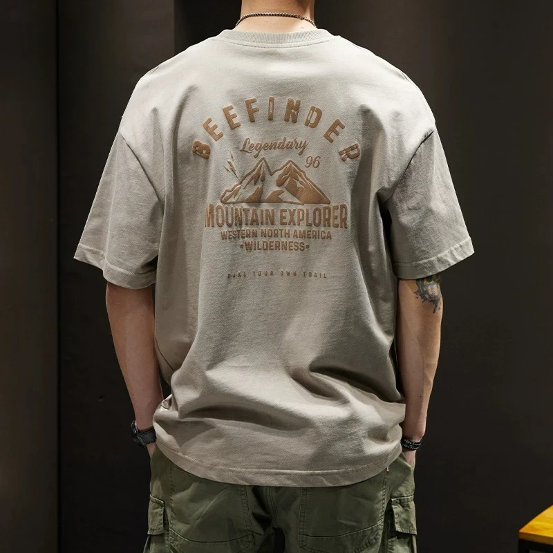 【潮流印花百搭半袖】仓石一树男夏季薄款宽松短袖T恤复古休闲上衣