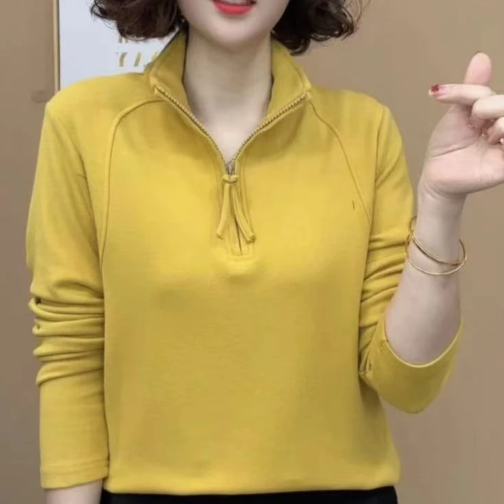 2024秋冬季新品时尚百搭修身显瘦德绒半拉链打底女士上衣长袖打底