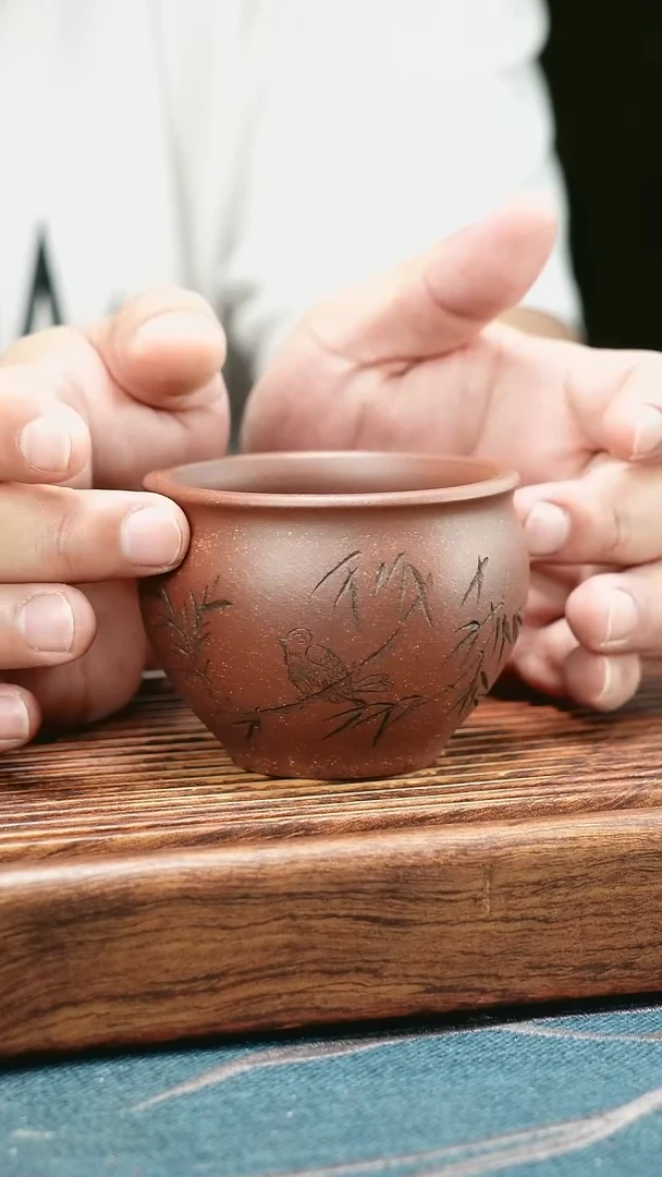 茶杯紫砂紫玉金砂清趣
