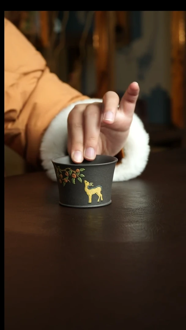 茶杯紫砂23号  梅花鹿杯 宜兴紫砂原矿作品