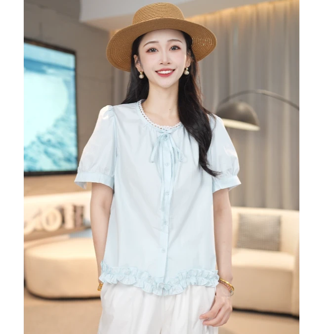 马克华菲女装拼接花边减龄2025夏季休闲衬衫上衣女 F52003A531 CC