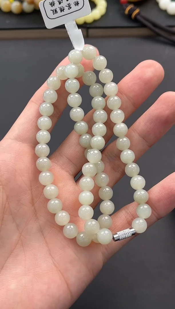 未镶嵌手串和田玉且末青白妈妈链卡8微色差