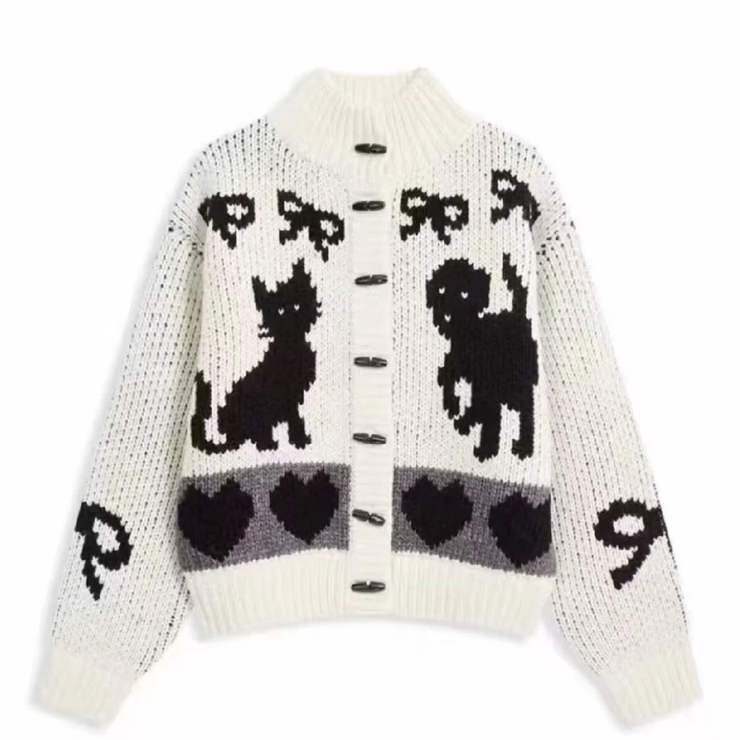 明星同款~ 梦境巡游  立领复古牛角扣针织衫外套