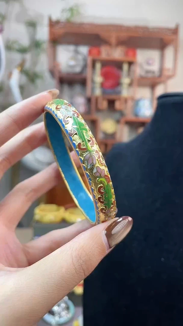 非遗手工景泰蓝金地镯子60-65红色