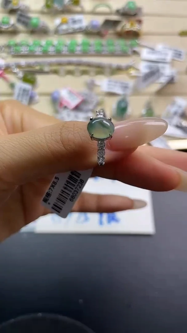 银S925镶嵌戒指翡翠翡翠 蛋面 银S925镶嵌