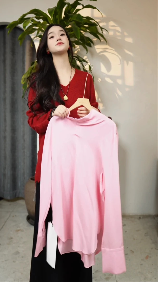 粉色重磅桑蚕丝上衣 L码（90-115斤）