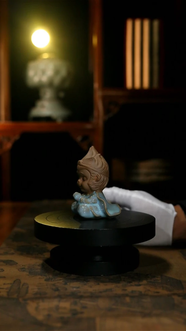 原矿天青釉悟空摆件