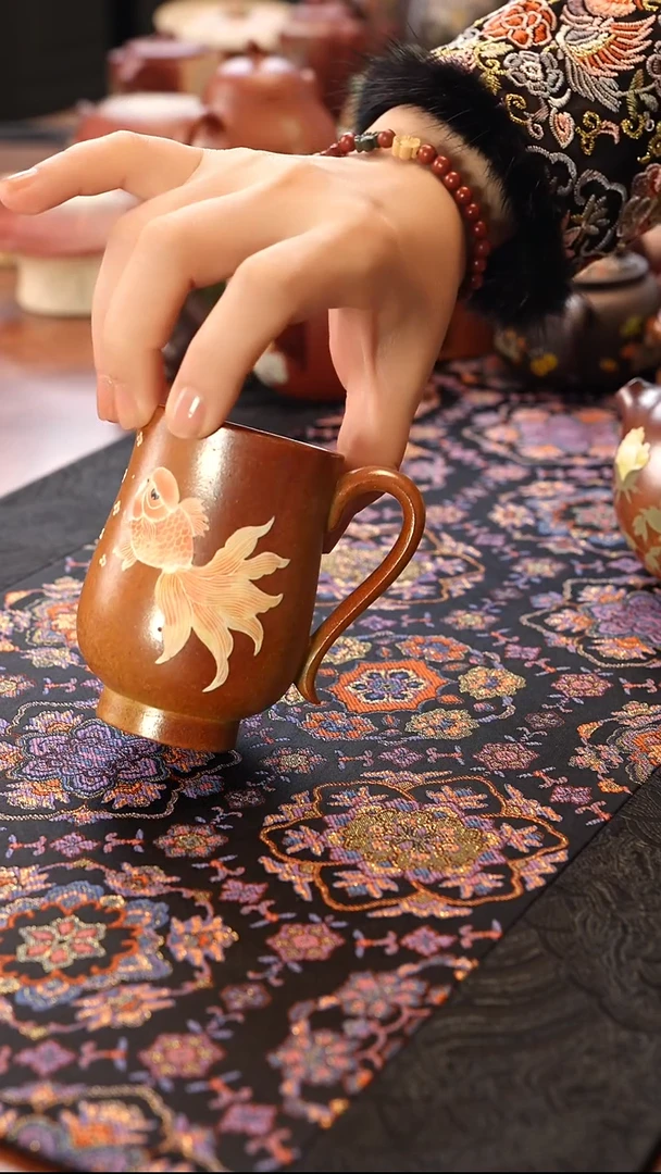 茶壶紫砂柴烧锦鲤杯